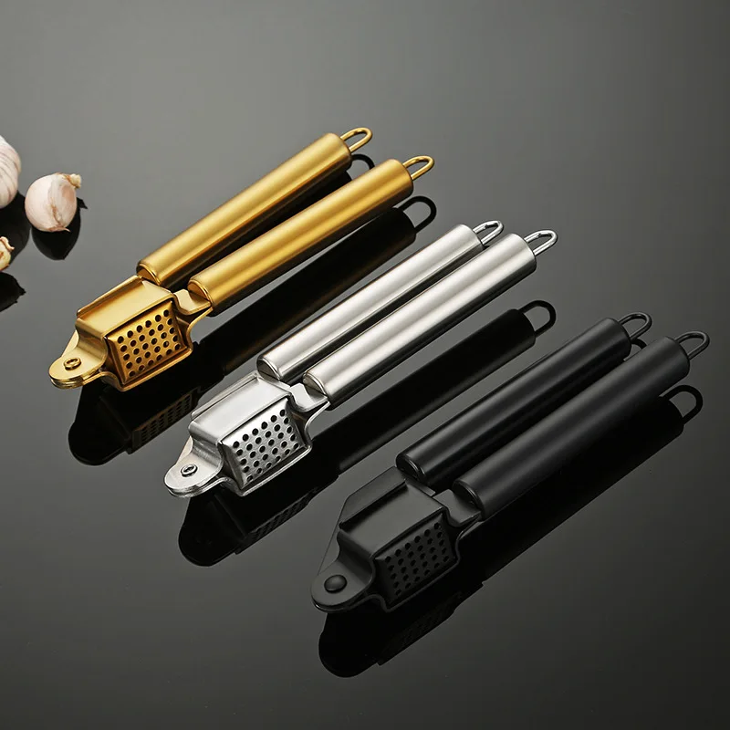 Cross-Border Gold Stainless Steel Garlic Press Multi-Functional Manual Peeler Garlic Paste Clamp Kitchen Tool For Crushing Garli