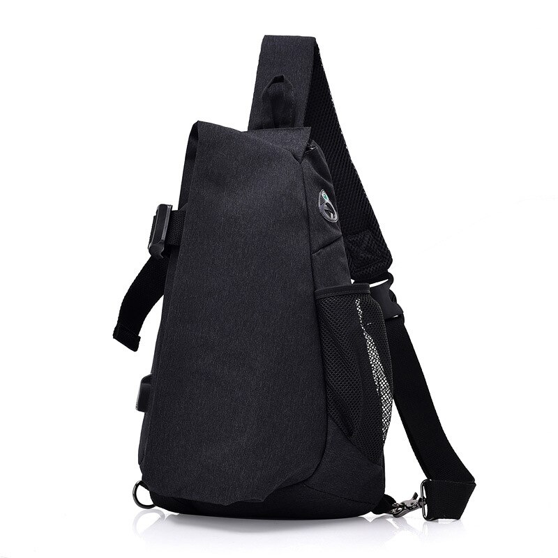 Men Casual Multifunctional Anti Theft Chest Pack Shoulder Bag Travel Bag USB High Capacity Canvas Crossbody Bags: black