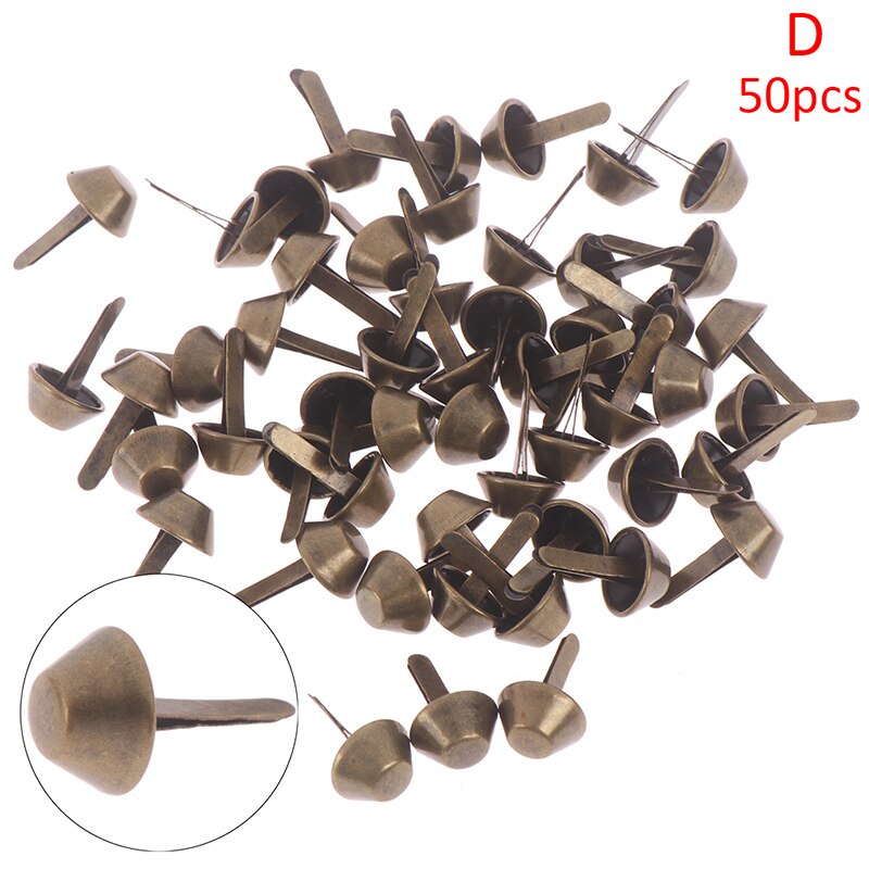 Artesanía de Metal de 12mm para bolso, 50 Uds., tachuelas perforadas para los pies, tachuelas para bolso de mano, tachuelas Punk Rock, accesorios de cuero DIY: D