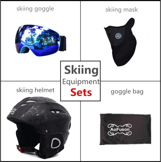 Skihjelm med anti-dug skibrille åndbar hjelm dobbelt lag anti-dug big vision snowboard skibriller skimaske sæt: Nr. .6 / Xl (58cm-61cm)