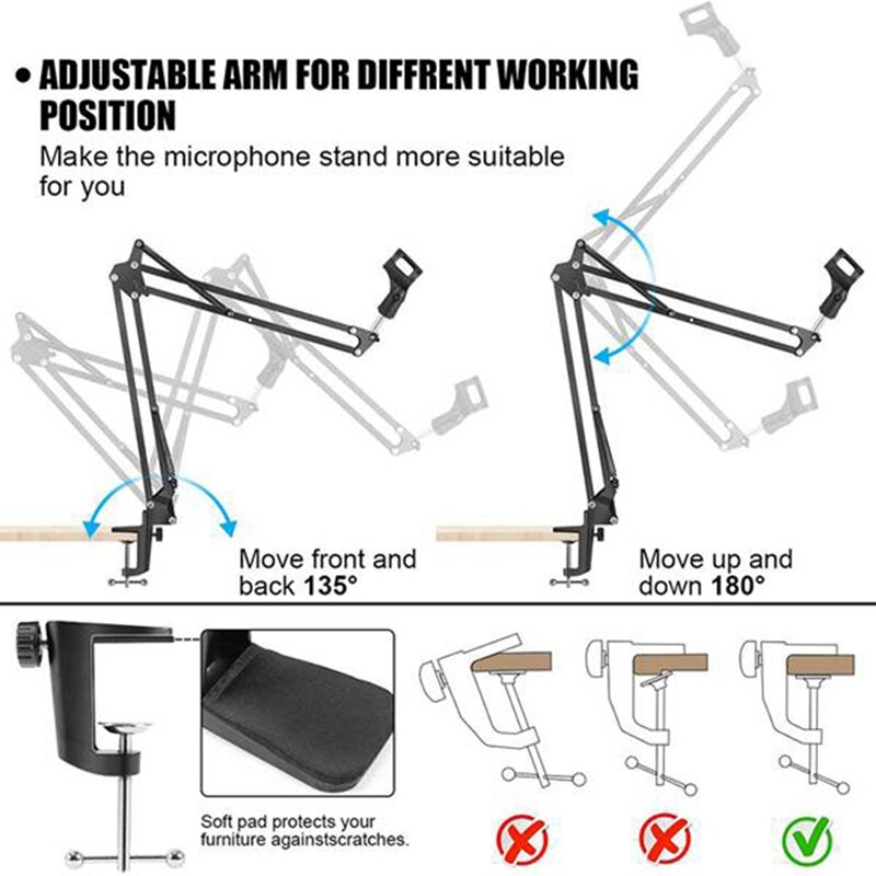 Mic Boom Arm Stand,Adjustable Game Microphone Boom Scissor Arm Stand with Phone Holder for Snowball Other Mics