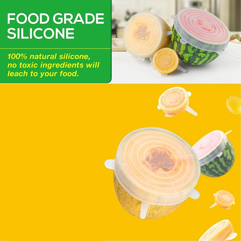 Silicone Stretch Lids 16 Airtight Magic Stretchy Lids for Food Storage and Fresh Keeping, Reusable Food Covers Huggers