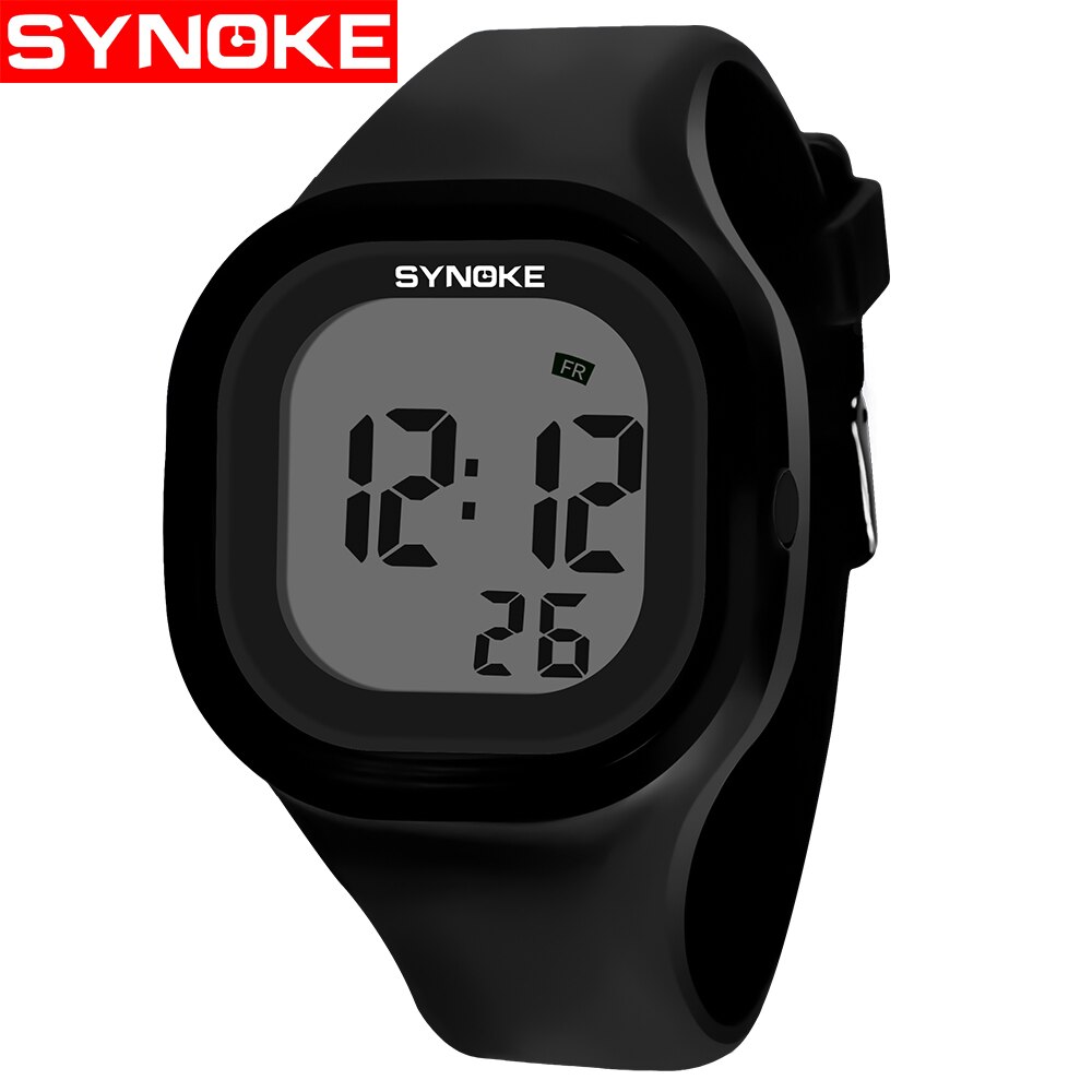 Synoke kleurrijke kinderhorloges voor meisjes, jongens en meisjes, polshorloges met siliconen led-licht, digitale horloges voor meisjes: Zwart