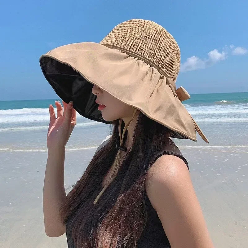 Cappelli da sole per donna all'aperto Cappello da sole estivo Berretto di protezione solare a tesa larga Resistente ai raggi UV Ombreggiatura per il viso da escursionismo: Cachi