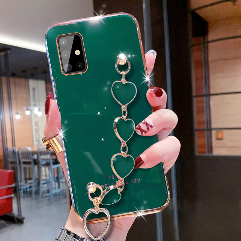 Liebesarmband-kette, silikonhülle mit beschichtung für samsung Galaxis  a02s a03s a02, weiche tpu-handgelenkschlaufe: A03s / Schwarz grün