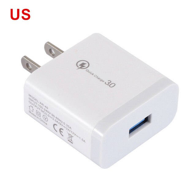 Chargeur rapide QC 3.0 18W 3A adaptateur chargeur sans fil pour IPhone 11 Pro XS Max XR X Samsung S9 S10 S20 Plus prise de Charge Usb rapide: US White