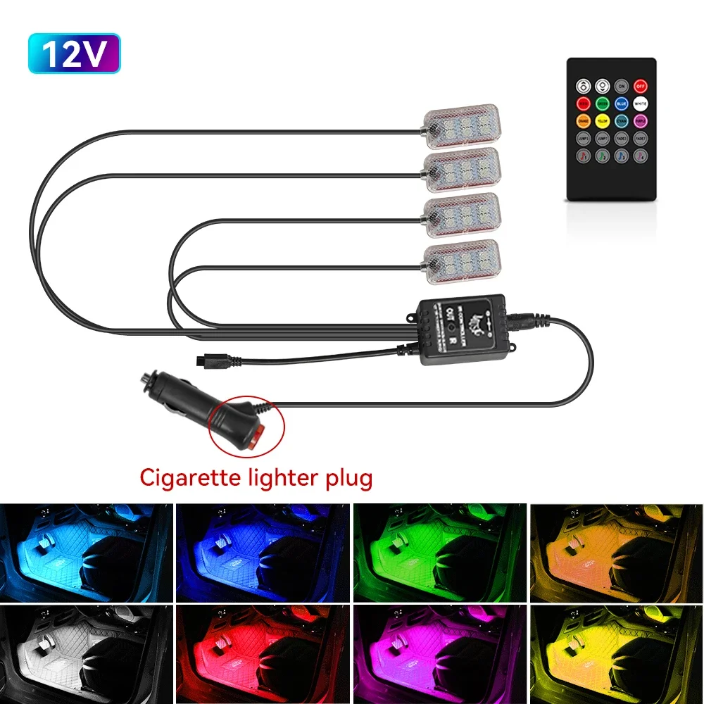 Tira de luces LED para Interior de coche, Kit de retroiluminación de iluminación de neón con aplicación remota USB, Control de música, lámparas decorativas RGB automáticas: 8000 K blanco azul