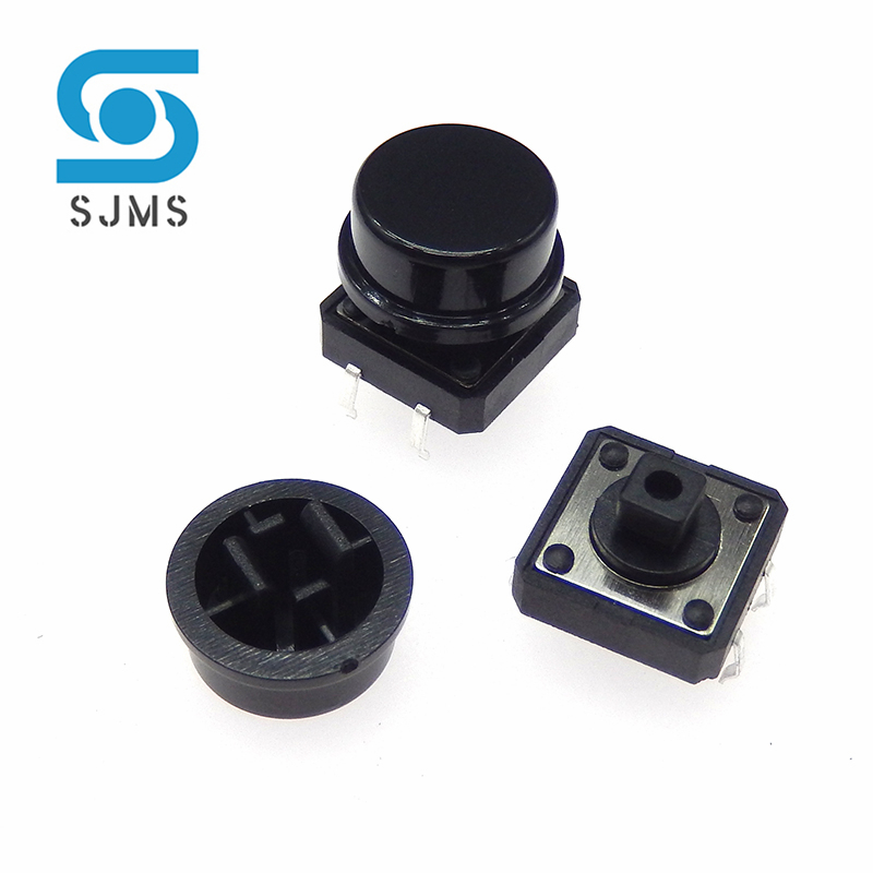 10 Stks/partij 12*12*7.3Mm Tijdelijke Tactiele Schakelaar Dip 4 Pins Tactiele Drukknopschakelaar Met Cap Momentary Tact Schakelaar 12X12X12.3 Mm: Black