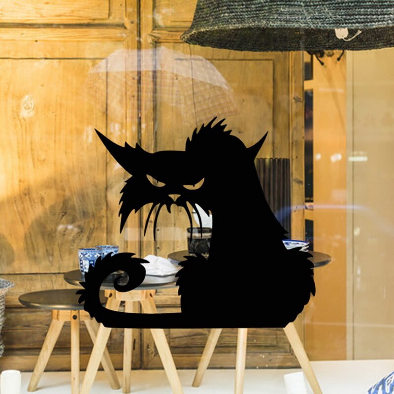 1pc Halloween terreur chat fenêtre autocollants amovible drôle dessin animé voiture autocollant noir bricolage Festival décor 42x37cm