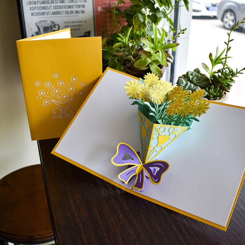 3D Flower Handmade Pop Up Thank You Card Thanksgiving Cards Mother's Day Greeting Cards With Envelope for Mom GHS99: sun flower