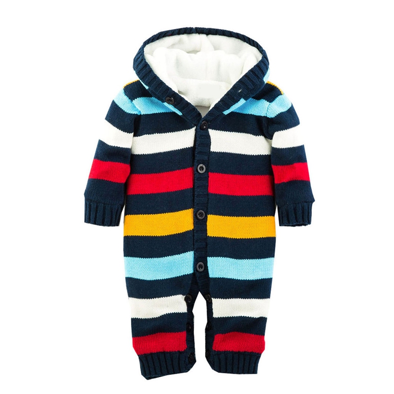 Kids Baby Jongens Meisjes Trui Jumpsuit Brei Haak Kapmantel Baby Kinderen Winter Gestreepte Geborsteld Dikke Warme Uitloper Kleding