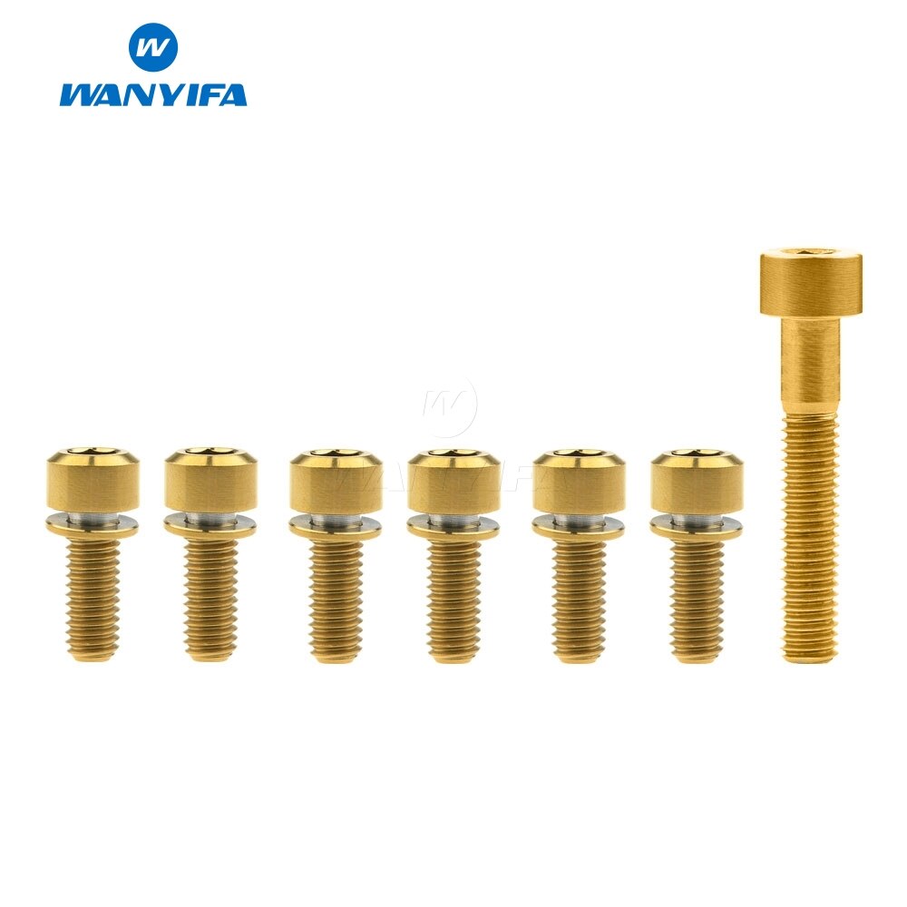 Wanyifa 6Pcs M6x16 18 20 25mm Titanium Bolt with Washers + 1Pcs M6x35mm Column Head Ti Titanium Screws Bolts: M6x16mm Gold