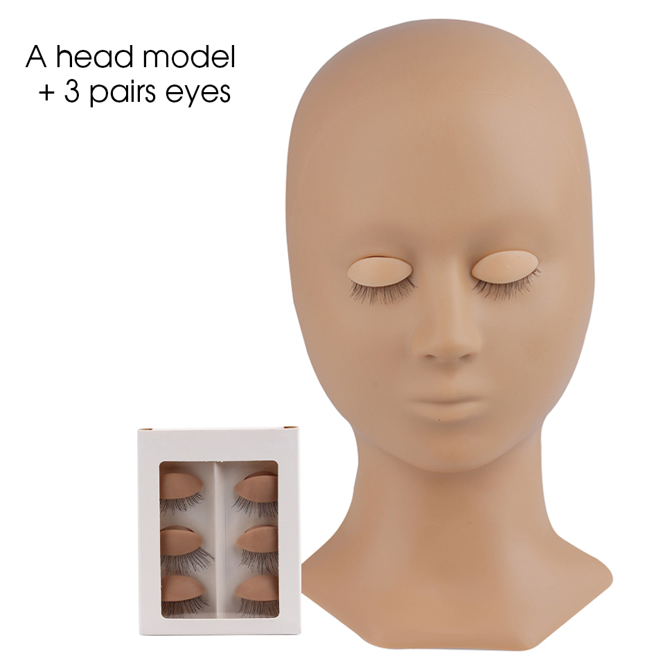 THINKSHOW práctica extensión de pestañas cabeza de maniquí con párpados maniquí rosa/Natural/marrón cabeza de entrenamiento herramientas de maquillaje: Transparente