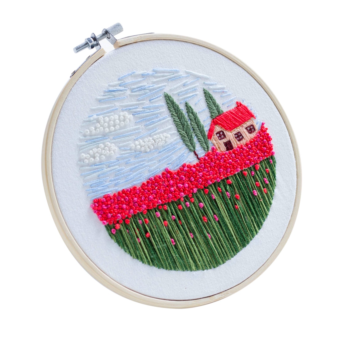 15 x 15cm DIY Cross Stitch Embroidery Starter Kit with Bamboo Embroidery Hoop - Carnation: Rose