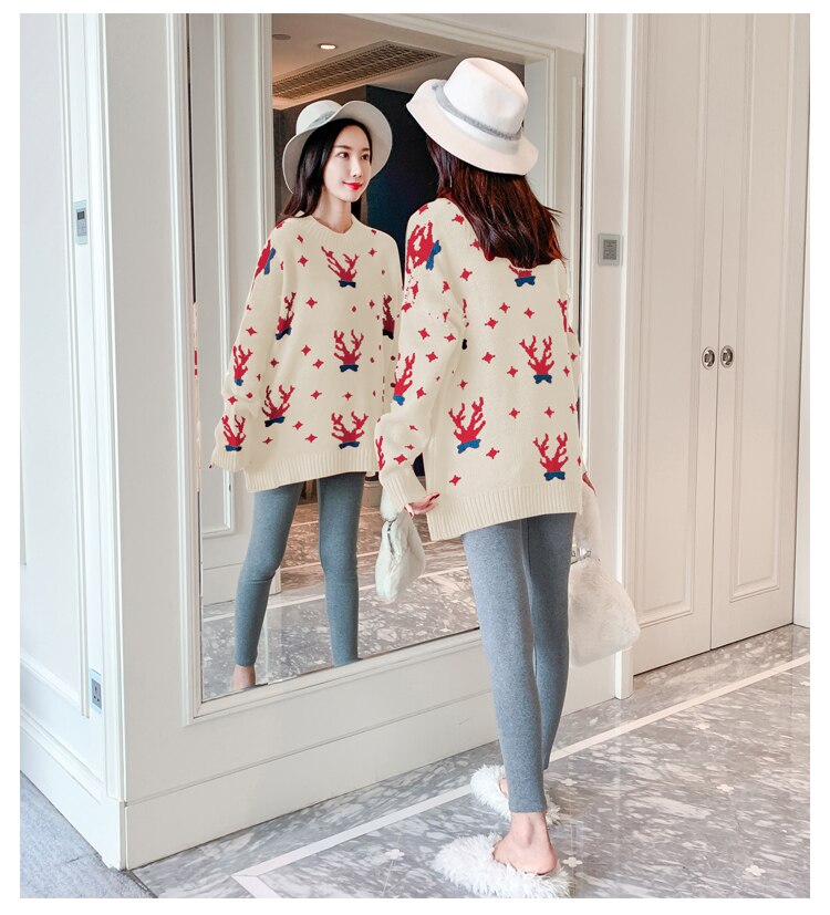 Pull de maternité en maille avec imprimé de noël, pull à la coréenne, vêtements pour femmes enceintes, ample, collection automne hiver