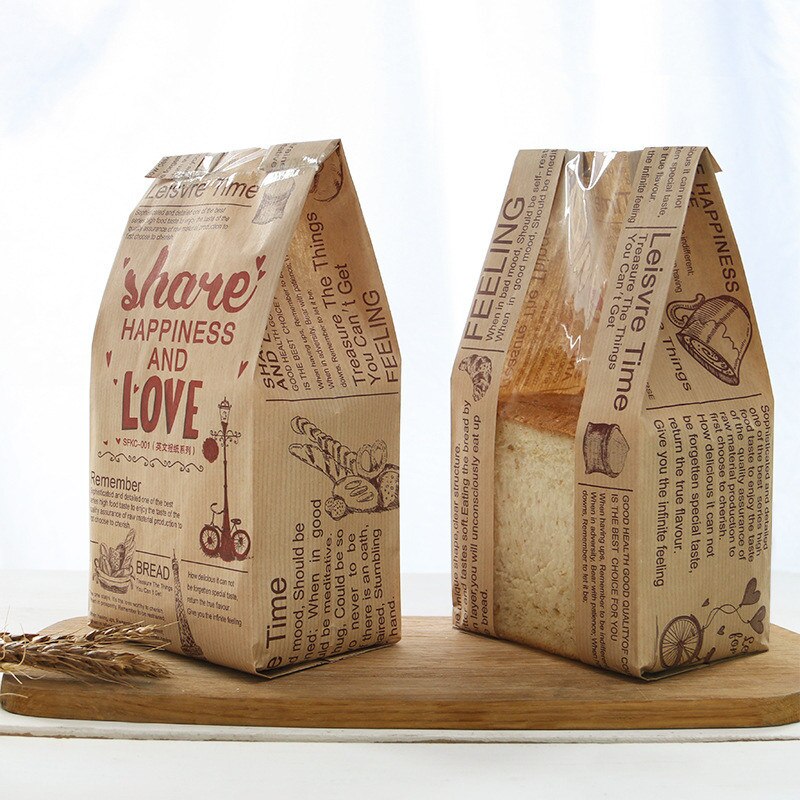LBSISI Leven Kraft Brood Papieren Zak Met Venster Voorkomen Olie Liefde Toast Bakken Papieren Zak Takeaway Voedsel Hand Gemaakt Pakket tassen: Share Love / 21x32x9cm