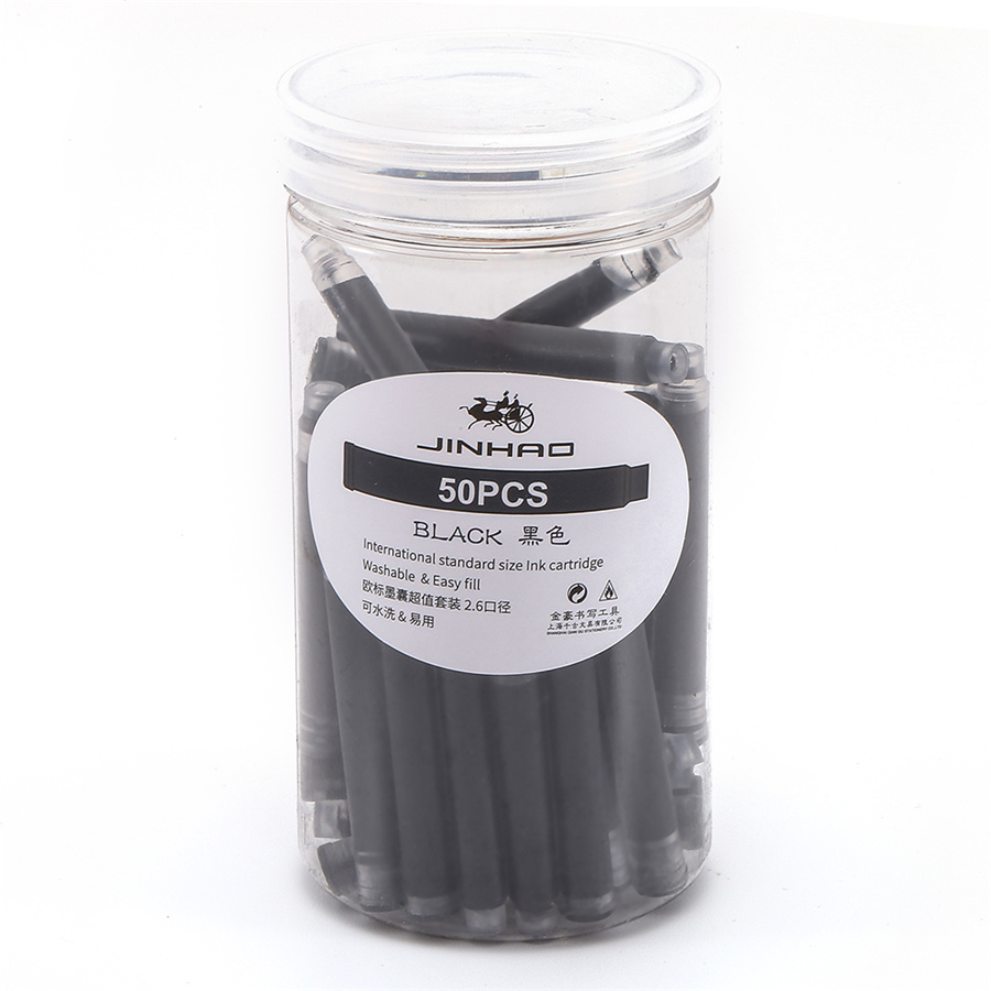 50pcs Fountain pen Color ink cartridge value box Jinhao 2.6mm international standard refill Stationery Office school A6612: Black
