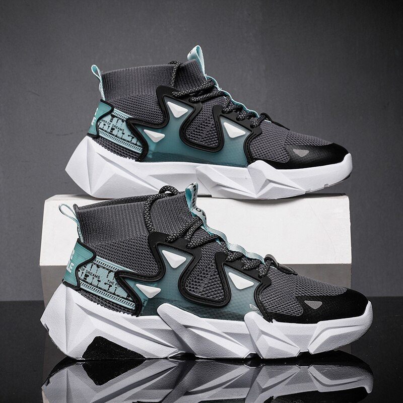 Autumn Green High Sock Shoes Men Casual High Top Sock Sneakers Men‘s Hiphop Slip on Shoes Loafers Zapatillas Hombre