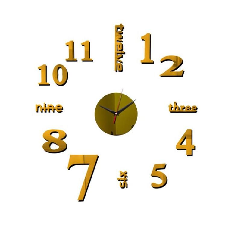 Modern Large Wall Clock 3D Acrylic Mirror Sticker Fahsion Big Number Watch DIY Art Sticker Wall Clock Diameter 60cm/120cm: Gold / 60x60cm