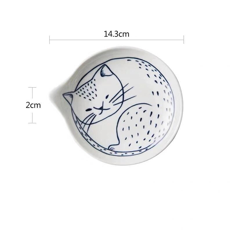 Japanese Style Ceramic Dessert Sauce Dish Tableware Cute Cartoon Lucky Cat Pattern Water Shape Fruit Sushi Plates: N- 14.3cm
