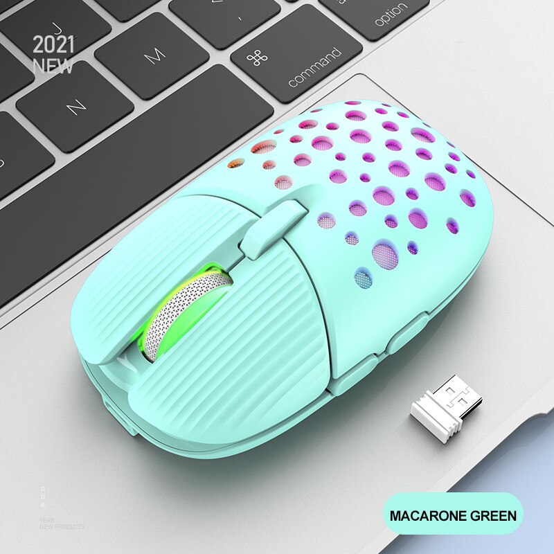 2.4g Wireless Pink Gaming Mouse Rechargeable Honeycomb Beetle RGB Mute Mouse 6D Gaming Office Mice for Laptop PC Computer: SMT3C454MintGreen