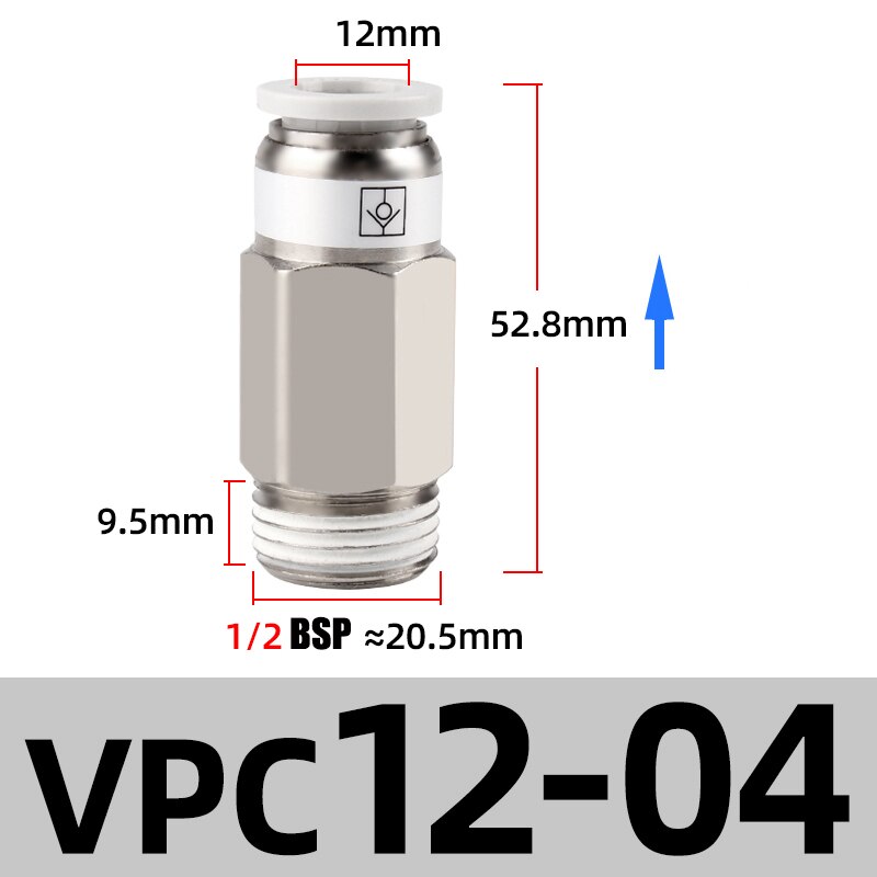 M5 1/8" 1/4" 3/8" 1/2" BSP Thread Pneumatic Check Valve One Way Non-return Valve One Touch Qucik Fitting Connector Coupling: VPC 12-04