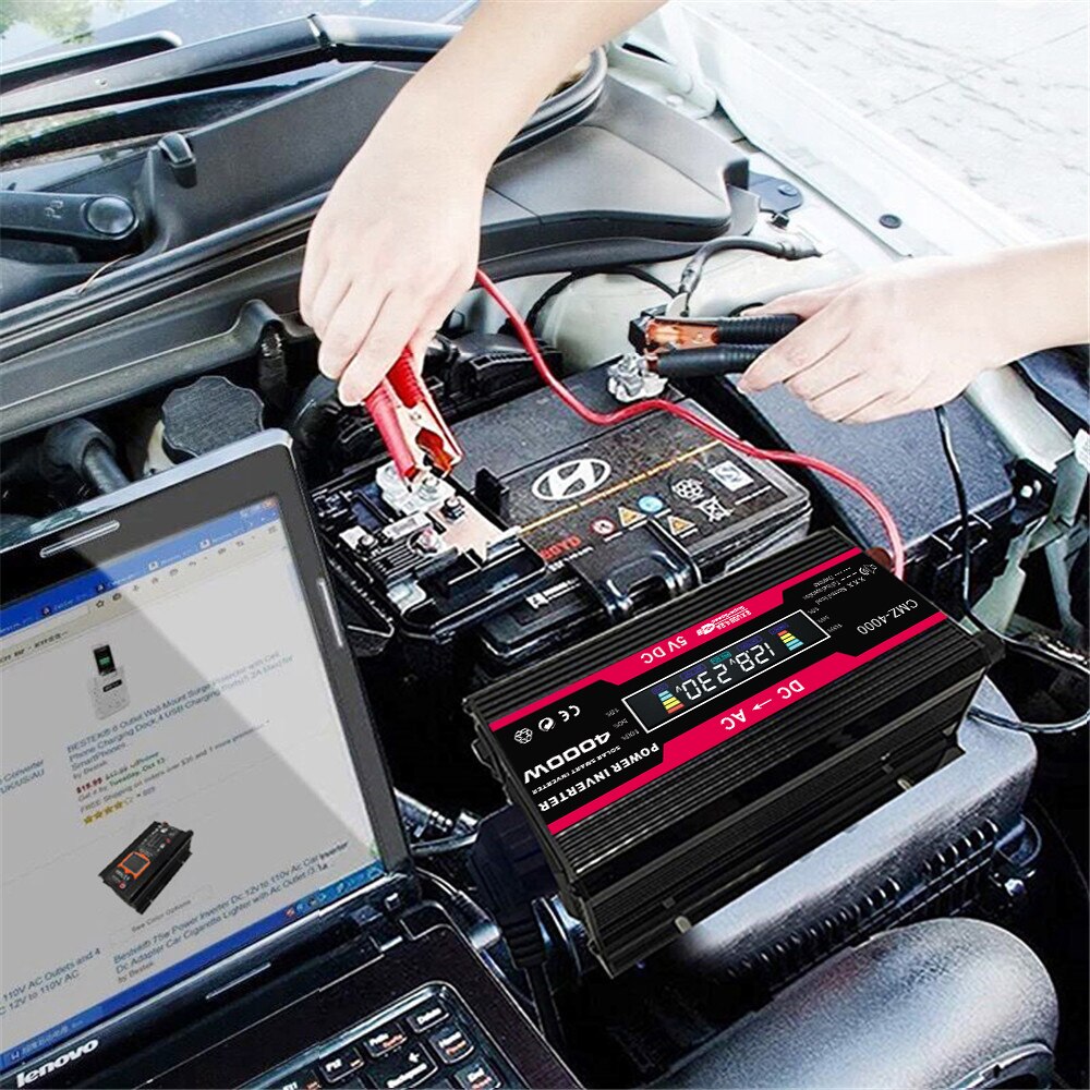 LCD Display Car Power Inverter 4000W Converter 12V to 220V/110V Smart Color Display Dual USB 4.2A Fast Charge