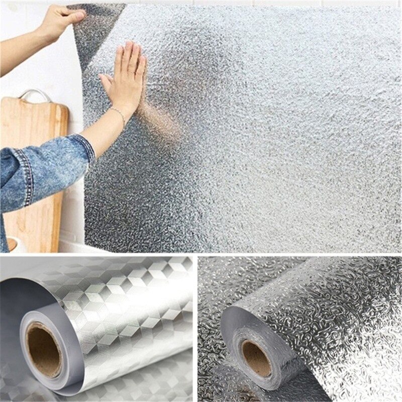 300cm Kitchen Oil-proof Waterproof Stickers Aluminum Foil Kitchen Cabinet Stove Drawer Self Adhesive Wall Sticker DIY Wallpaper