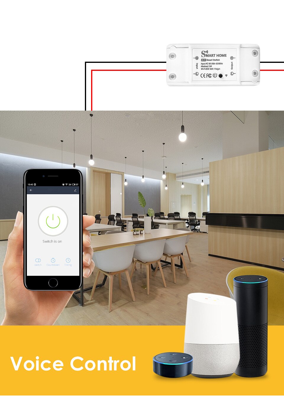 Interruptor de relé WIFI para casa inteligente, módulo de Controlador de luz LED domótica Universal que funciona con Alexa, Google Home y Smartlife