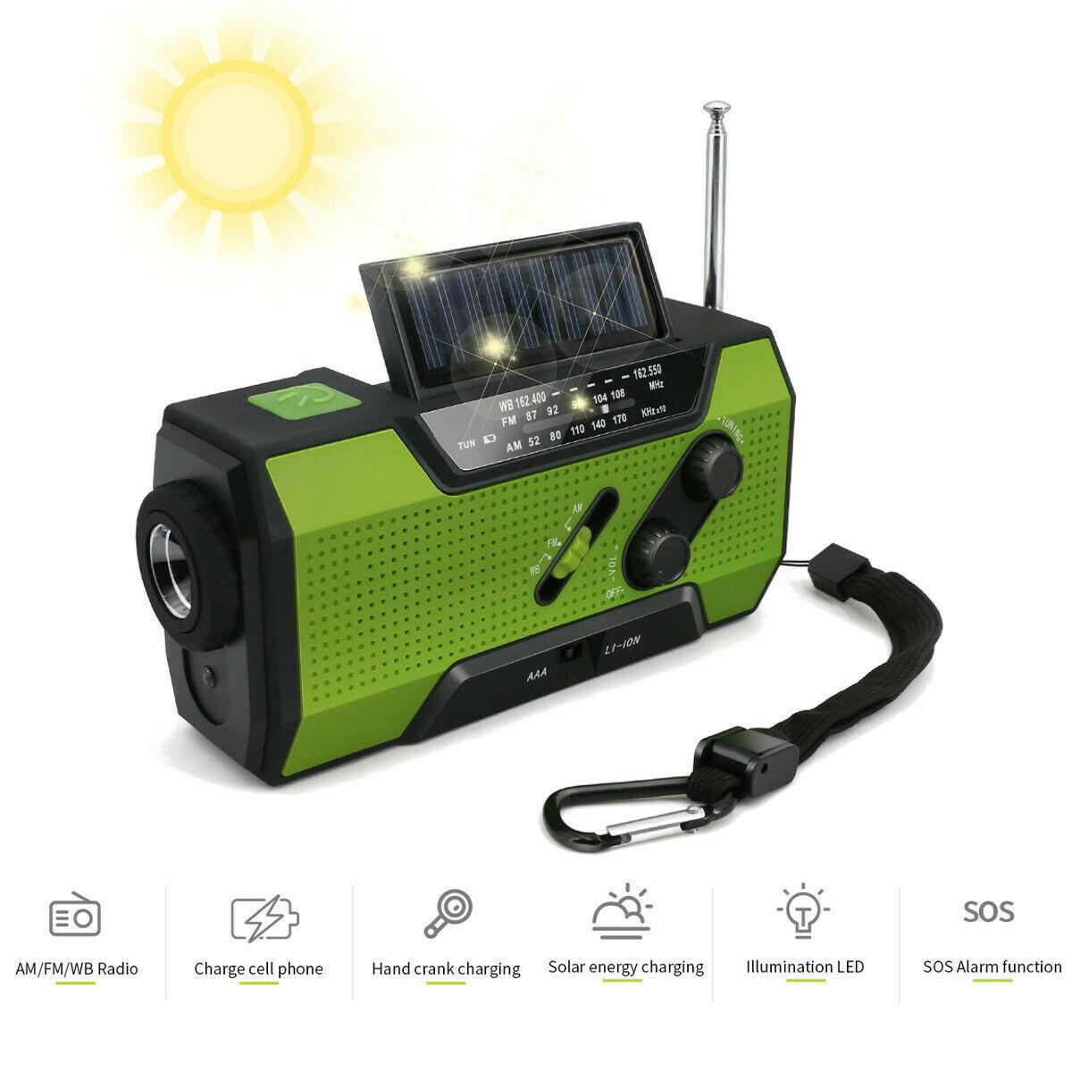 2000 mah sol hånd håndsving vejr am / fm / noaa radio højttalere nød lommelygte & bevægelsessensor lys sos alarm bærbar usa