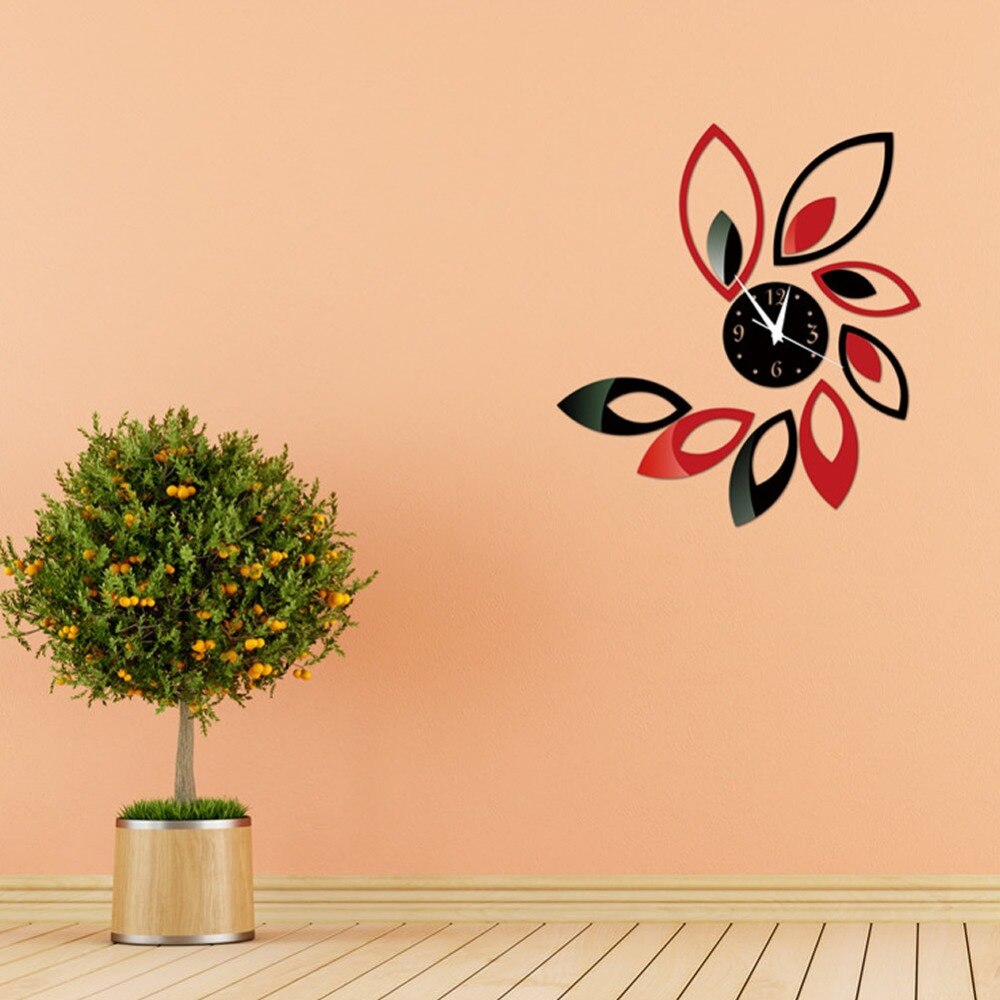 3D Clock Lotus DIY Art Acrylic Mirror Wall Sticker TV Backdrop Home Decoration