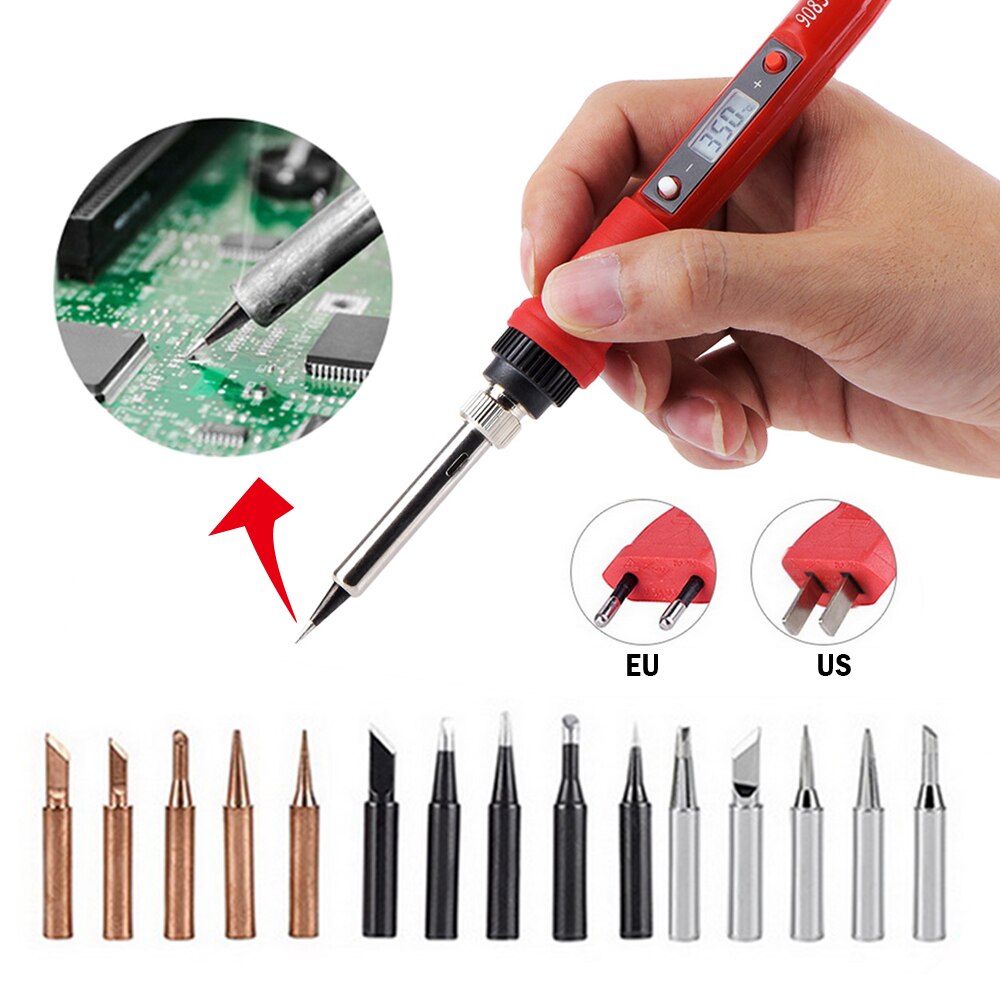 110V 220V 80W LCD Soldering iron kit adjustable temperature solder welding tools Ceramic heater soldering tips 15kind copper tip