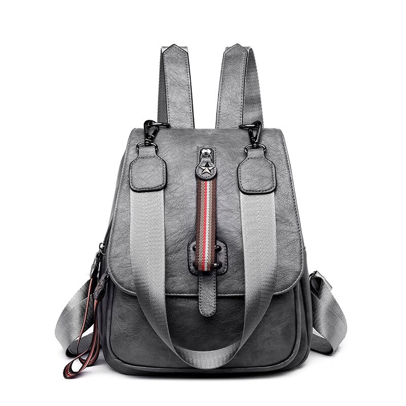 Glorria Dames PU Leren Rugzak - Vintage Stijl, Anti-diefstal, 24x11x29cm: Grijs