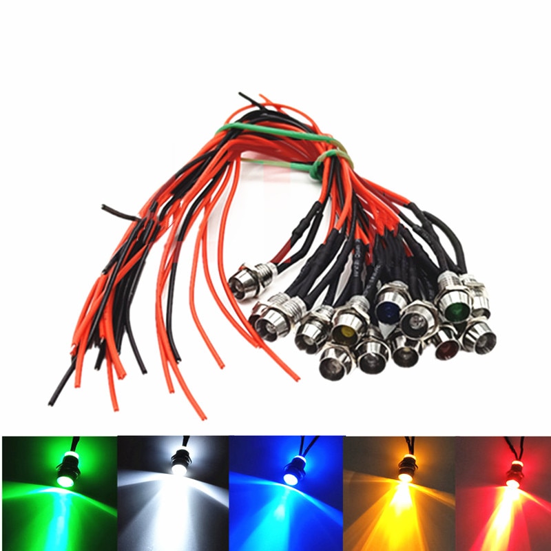 Indicator Light Metal LED Panel Warning Light Red Yellow Blue Green 12V 24V 6V Flat Head for Machine Car Waterproof Signal Lamp