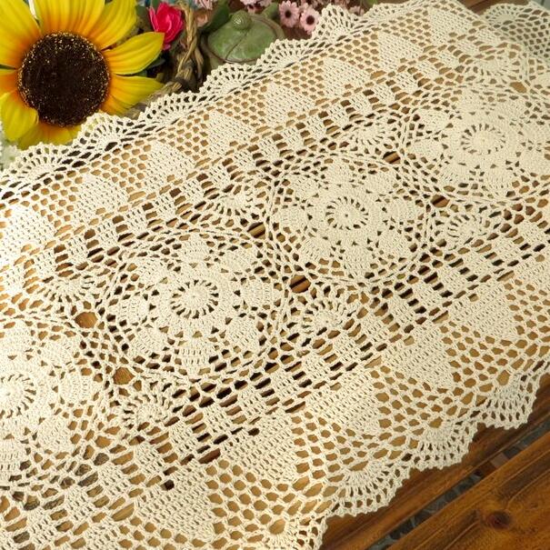 Handmade Crochet Woven Hollow Rectangular Tablecloths Table Runner Desk Cloth