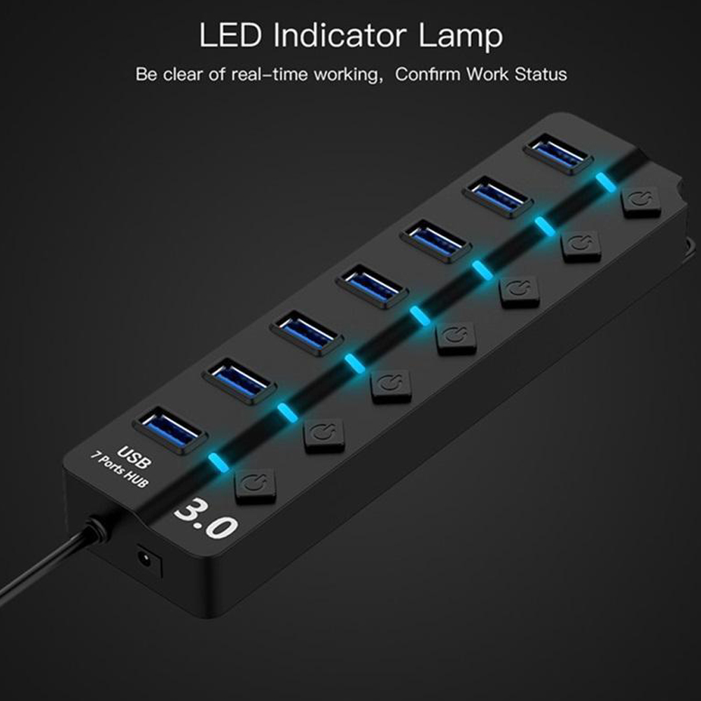 4 Ports 7 Ports USB 3.0 Hub High Speed USB Hub Splitter with Individual Switches Indicator Light for PC Desktop Laptop Computer