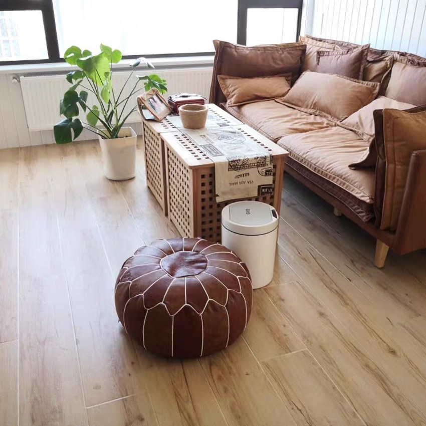Pouf en cuir PU marocain, coussin non rembourré, repose-pieds, broderie artisanale, Pouf rond et grand, 50*50*25cm