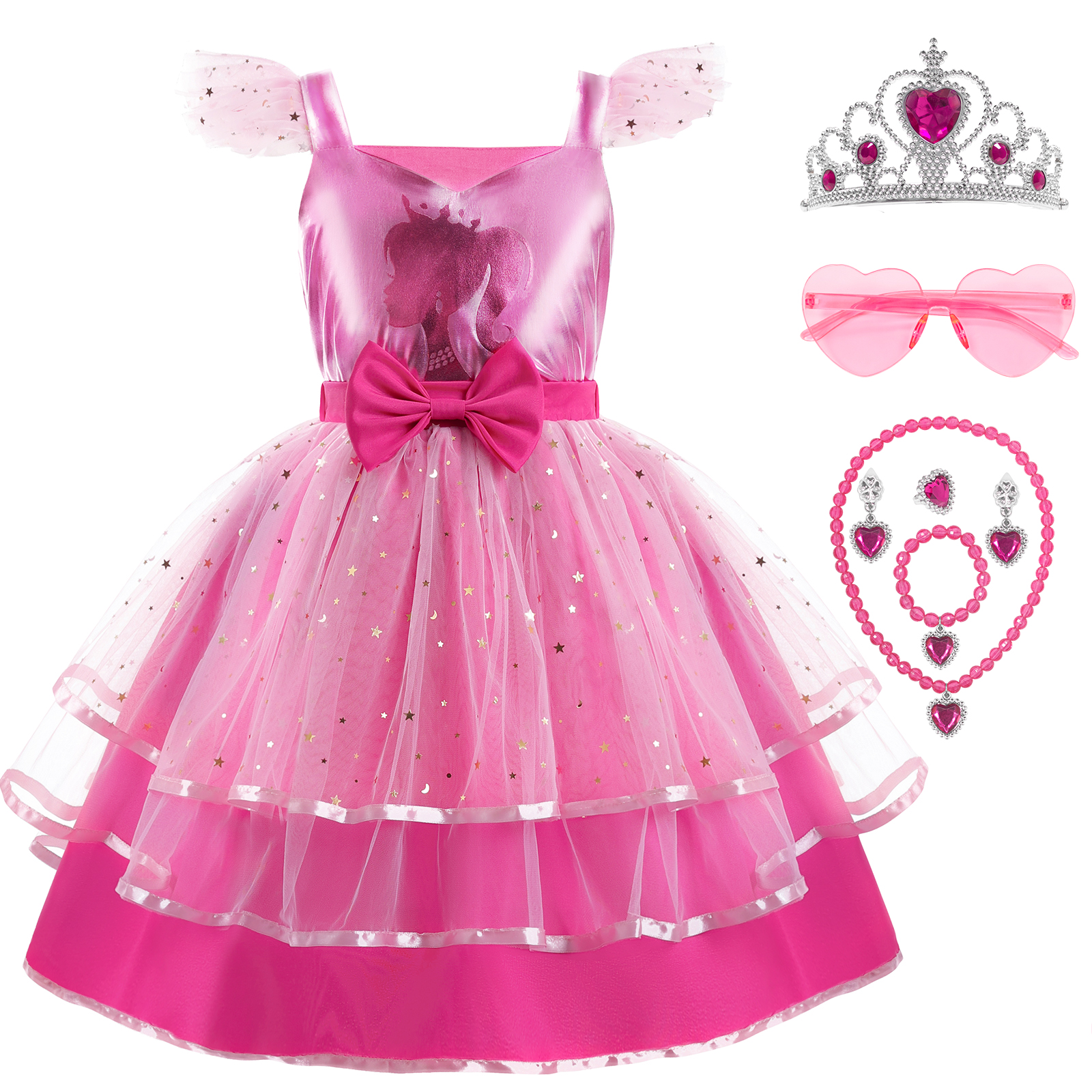 Christmas Baby Girls Cosplay Costume Princess Printed Tutu Dresses Toddler Kids Flying Sleeve Sequin Bow Vestidos 3 to 9 Years: 5T / Beige