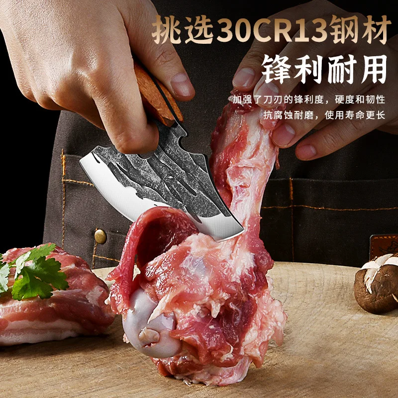 Cuchillo de corte de carne forjado a mano para exteriores, cuchillo para matanza, venta de carne, novedad de 2024