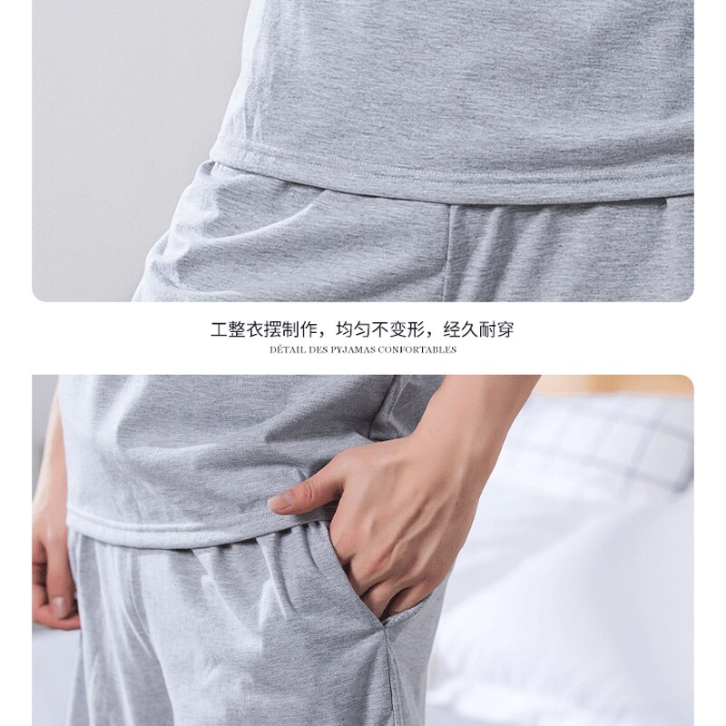 Yidanna Men Pajamas Set Knitted Cotton Nightwear Short Sleeved Sleepwear Summer Sleep Clothing Letters Nighties Nightdress Suit
