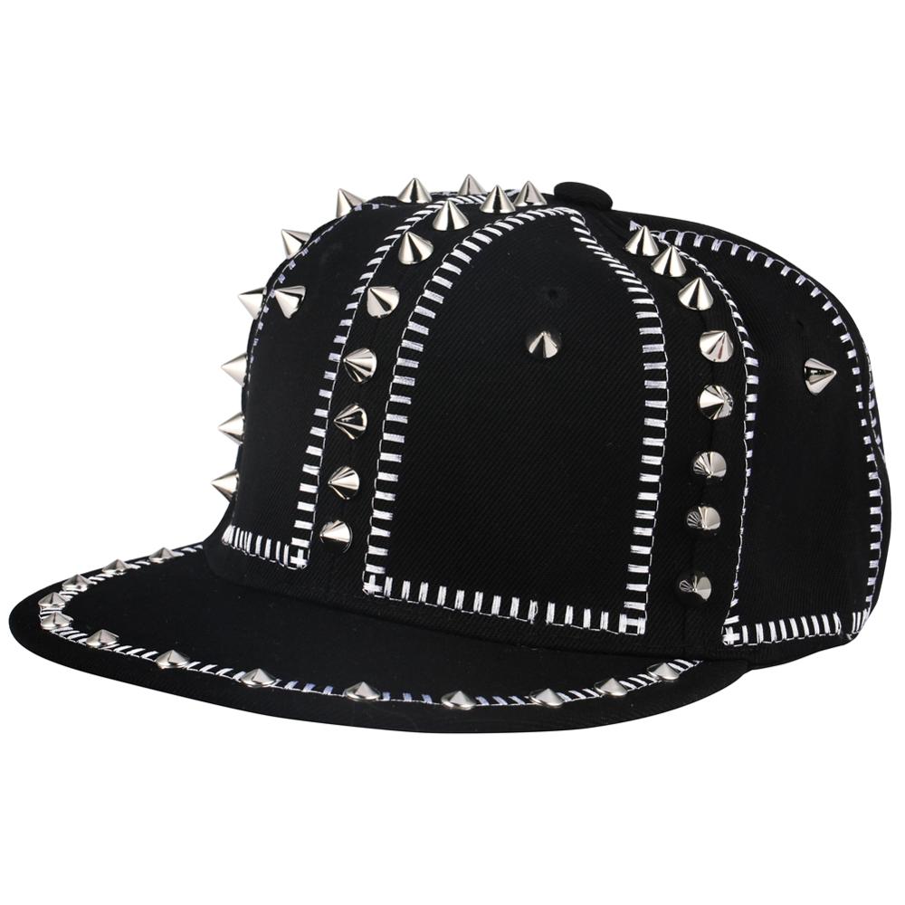 Hip Hop Cap Metal Rivet Snapback Baseball Caps Punk Rock Style Black Hiphop Hat for Women Men Streetwear Dance