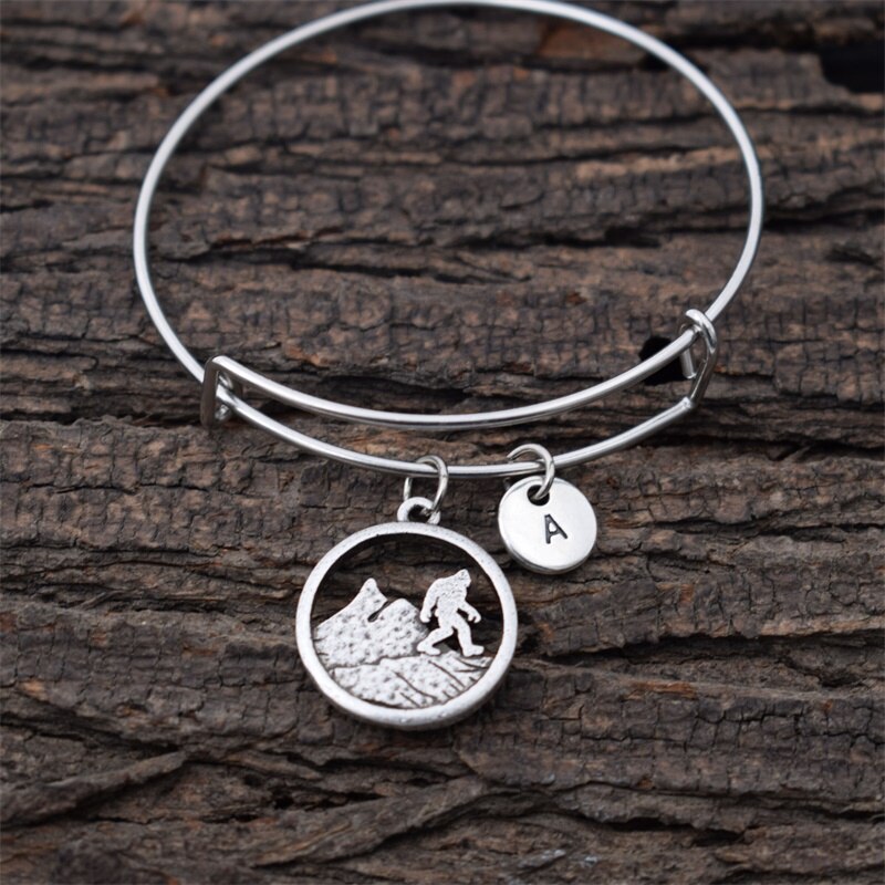 Bigfoot Mountain Bracelet with Letter Pendant Sasquatch Jewelry
