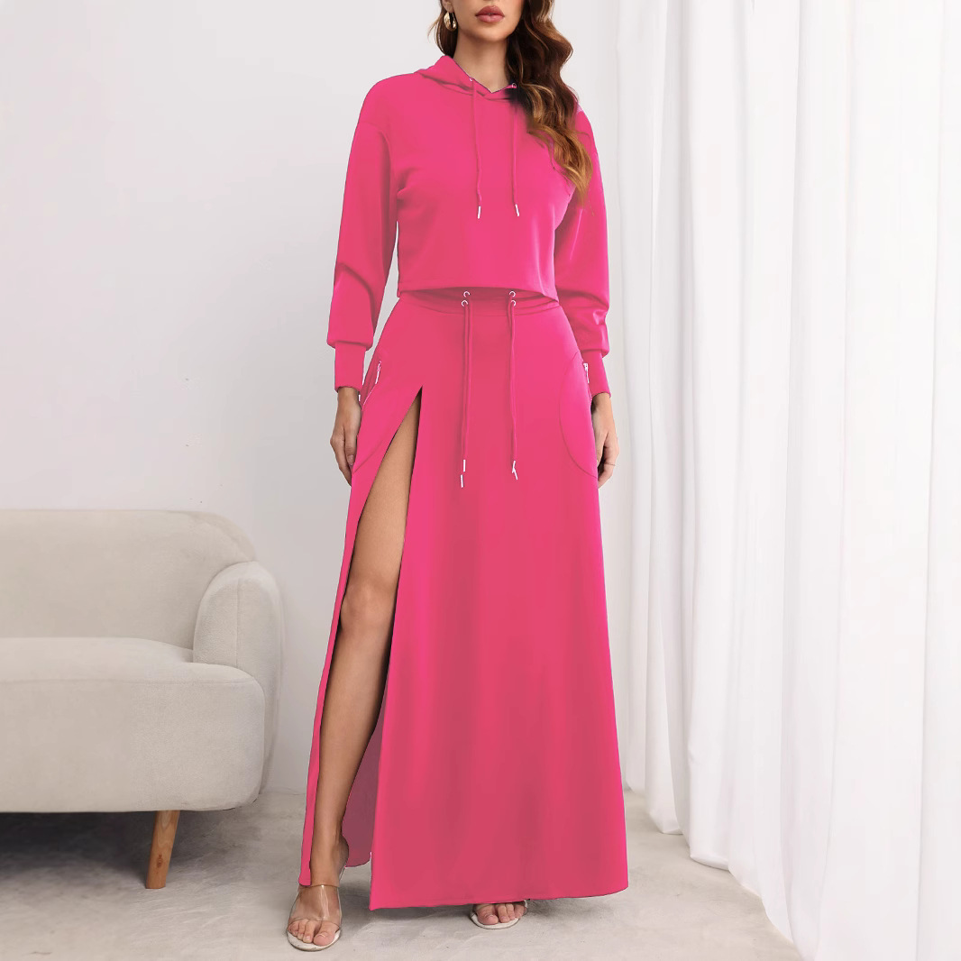 Skirt Set Two Piece Sets Women Dress Sets Full Sleeve Hoodies Sweatshirts Long Skirts A Line Work High Waist Streetwear