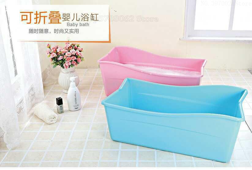 Rose bleu PP + TPE baignoire pliante pour enfants bébé en plastique baignoire matériel de sécurité 77.5*41*29.5cm