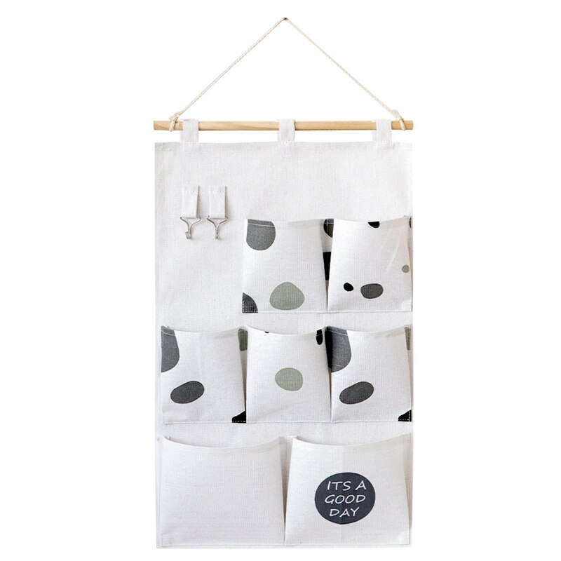 Cotton and Linen Wall-Mounted Storage Bag 7Pouch Hanging Pokcet with Hook Bedroom Door Household Toys Sundries Container: Default Title
