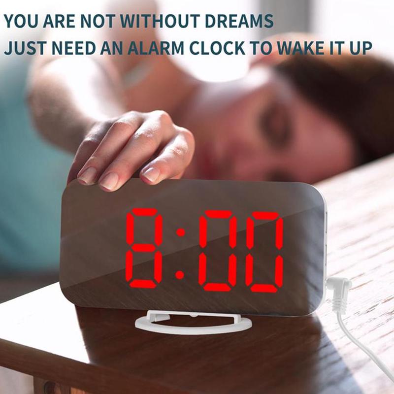 Reloj despertador Digital LED para móvil, espejo con pantalla Led nocturna, 2 puertos de carga USB para iphone, herramienta de teléfono Android, 1 unidad