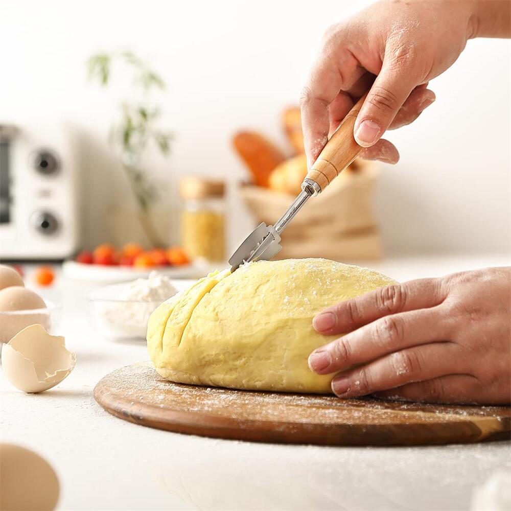 Puinen kahvainen leipä 5 terällä ontuva taikinan leikkausveitsi hapanjuurileivän leipureille taikinan leikkausveitsi keittiötyökalut