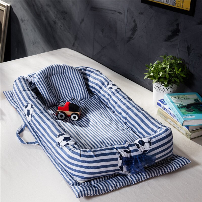 Baby Kinderbox Bed Baby Wieg Pasgeborenen Reizen Babybedjes Gestreepte Gedrukt Kind Lounger Opvouwbare Draagbare Kinderen Katoen Cradle Kid