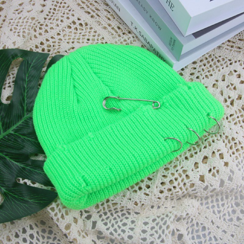 Hoeden Voor Vrouwen Mutsen Effen Broche Gat Skullies Vrouwen Hoeden Casual Party Unisex Straat Hiphop Winter Hoeden Sombrero de Mujer: light green
