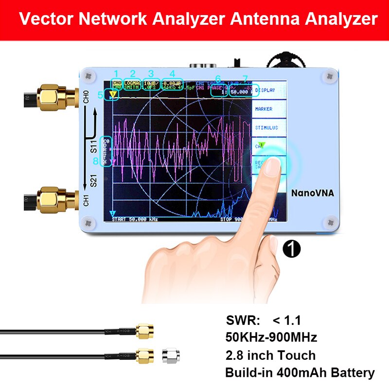 Vektor netværksanalysator 50 khz -900 mhz digital display berøringsskærm kortbølge mf hf vhf uhf antenne analysator stående bølge